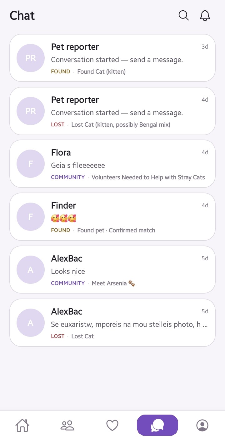 All For All Pets messaging screen
