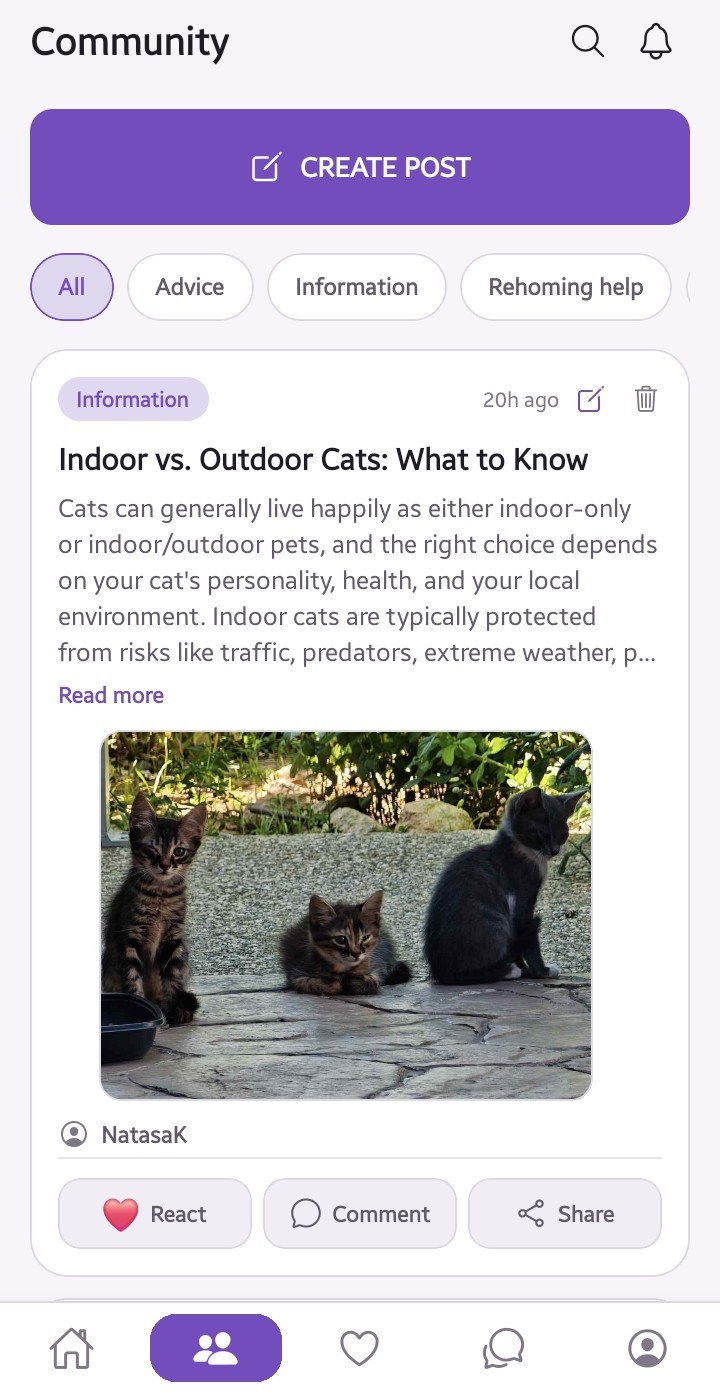 All For All Pets community screen