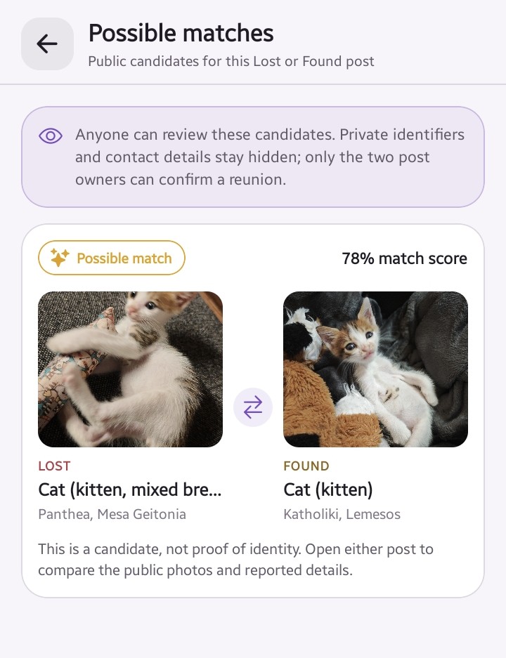 All For All Pets possible matches screen