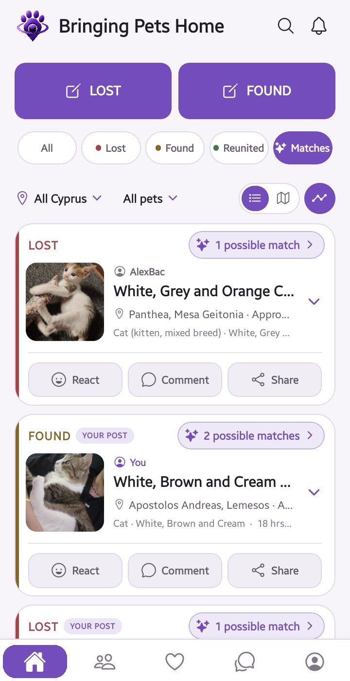 All For All Pets possible matches screen